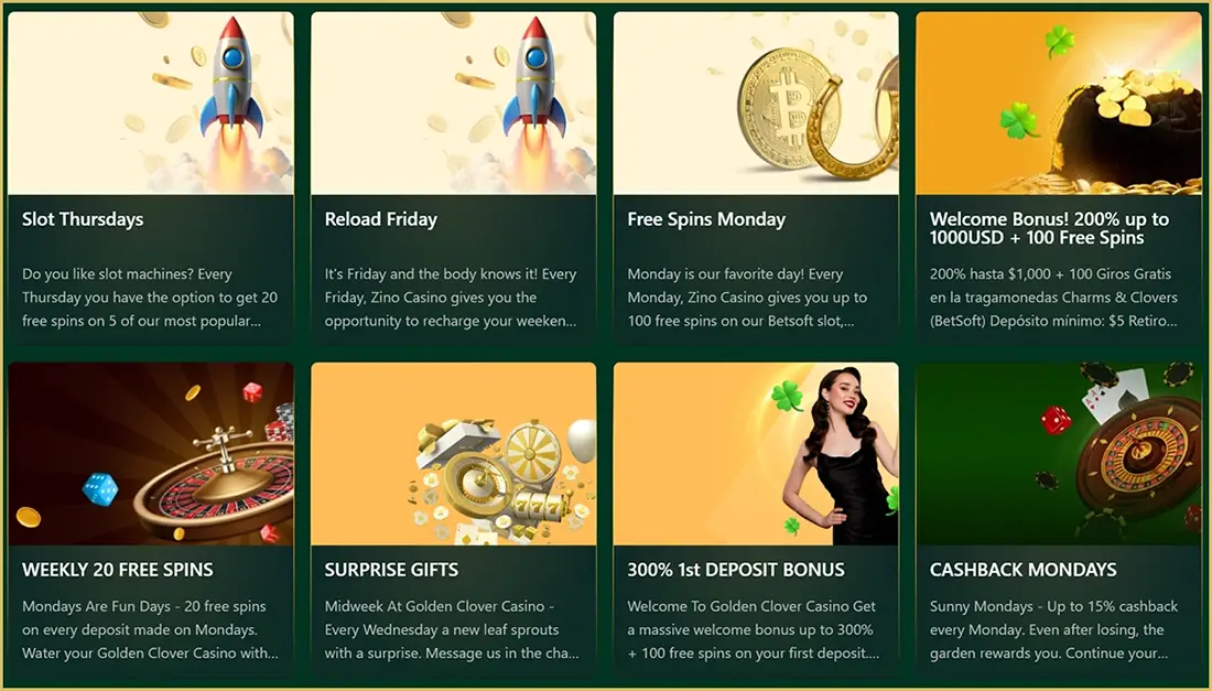 Golden Clover Casino Bonuses and Promotions
